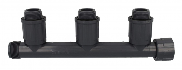PVC Verteiler 3 Fach Rain-Bird, Auslässe 4 x 1" AG x 1" IG,PVC Verschraubungen, Überwurf Rain Bird, Ventilanschlüsse für Rain-Bird und Hunter, RB1301-310 *AG Aussengewinde*